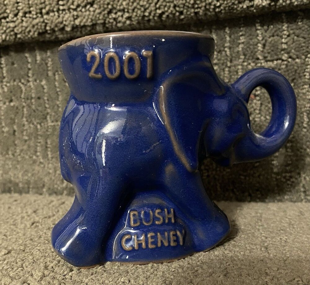 Frankoma Elephant Political Bush Cheney 2001 GOP Mug Cobalt Blue Vtg
